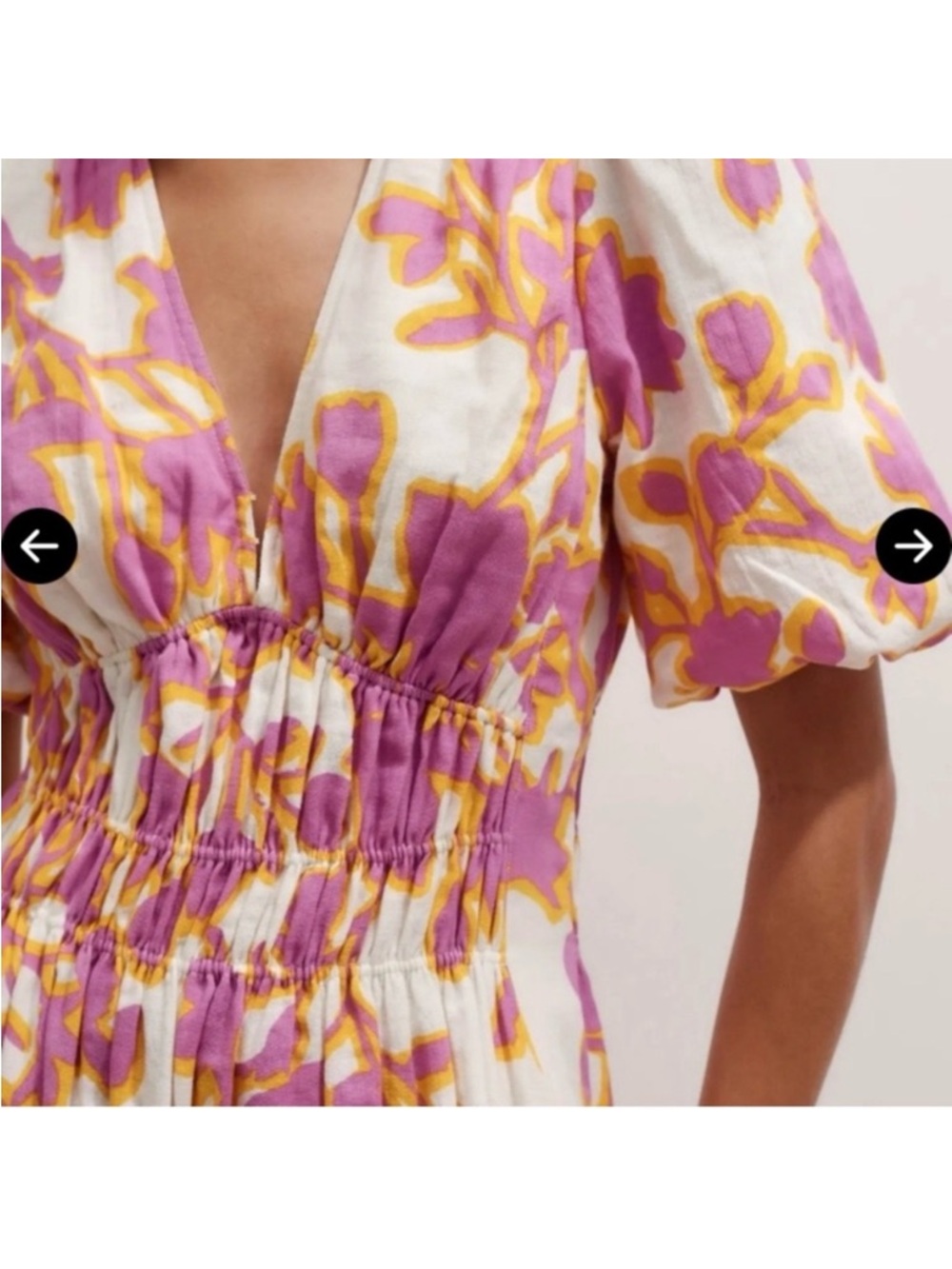 ME+EM Pink and Yellow Floral Smocked Midi Dress - Picture 3 of 13